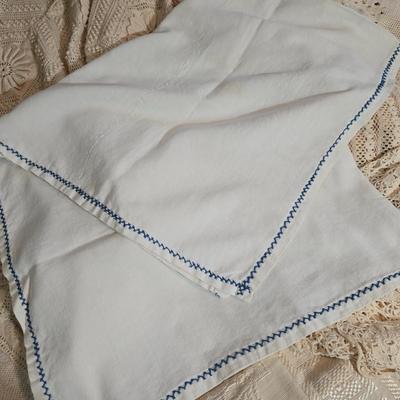 LOT 1: Multiple Linens Including Long Window Scarf, Lace Tablecloths and More