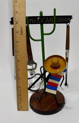 Vintage Souvenir of Mexico Barware Set Bartender on break wearing Sombrero
