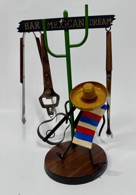Vintage Souvenir of Mexico Barware Set Bartender on break wearing Sombrero