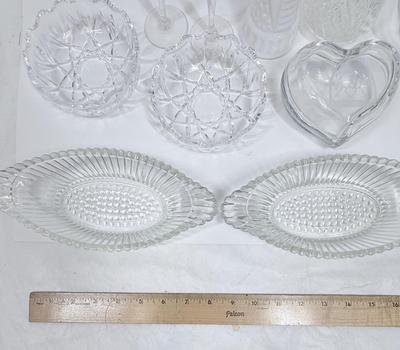 Vintage Glass Lot - dishes, vase, soap dispenser, Trinket Box, Cordials, Ashtray Dessert Bowls