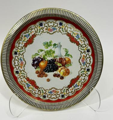 Vintage Daher Tin Tray Fruit Floral Red Gold Designed in Long Island NY Made in England