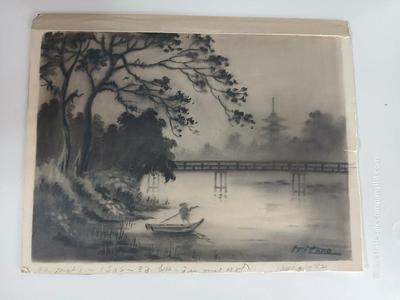 Vintage Japanese Ink Wash Painting on Rice Paper – Signed “Kitano”