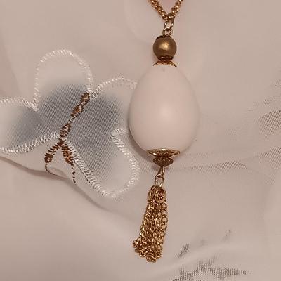 LOT 421: Handpainted Egg Necklace, Faux Pearl and Gold-Tone Necklace, Revlon Love-Pat Misty Rose Compact & More