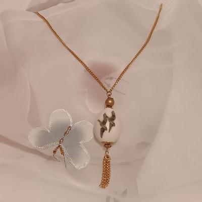LOT 421: Handpainted Egg Necklace, Faux Pearl and Gold-Tone Necklace, Revlon Love-Pat Misty Rose Compact & More