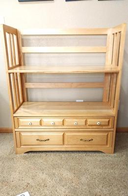 WOODEN SHELVING UNIT WITH STORAGE