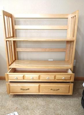 WOODEN SHELVING UNIT WITH STORAGE