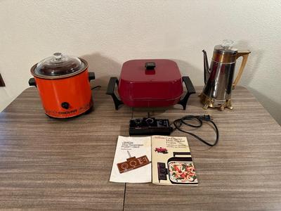 CROCK POT, ELECTRIC FRYING PAN AND A DORMEYER PERCOLATOR