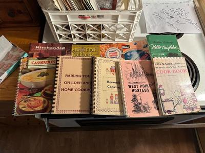 SMALL FOOD PROCESSOR, WOODEN PLATTER COOKBOOKS AND ORGANIZERS