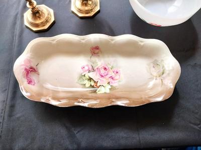 BAVARIA PLATTER-MILK GLASS BOWL AND CANDLE HOLDERS