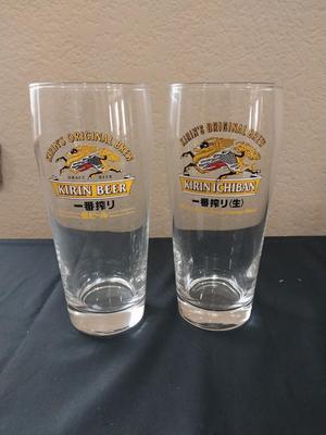VINTAGE LIQUOR BOTTLES AND KIRIN BEER GLASSES