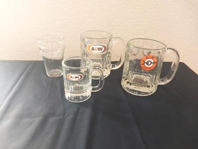 A&W MUGS AND SMALL COKE GLASS