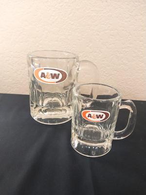 A&W MUGS AND SMALL COKE GLASS