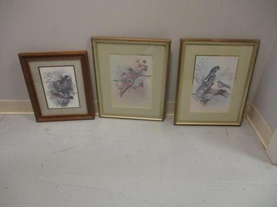 Pair Of Vintage F. Massa Artwork Print Cardinals Perched On Tree Approx 15" x 19 1/2"