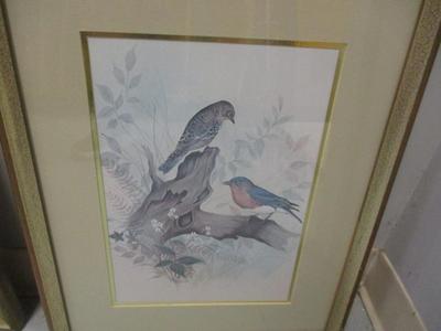 Pair Of Vintage F. Massa Artwork Print Cardinals Perched On Tree Approx 15" x 19 1/2"