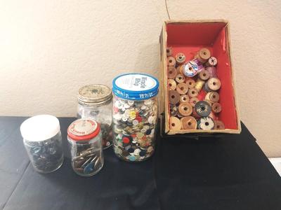 BUTTONS AND WOODEN SPOOLS