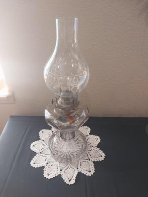 OIL LAMR AND GLASS CANDLESTICK HOLDERS