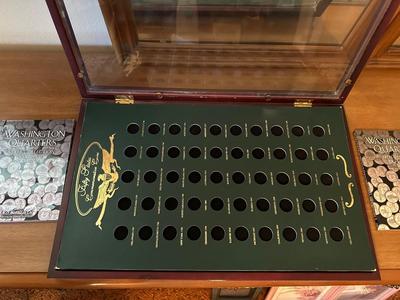 50 STATES QUARTER DISPLAY CASE AND EMPTY COIN COLLECTING BOOKS