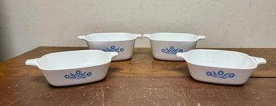 Vintage Set of 4 Corning Ware Blue Cornflower Ceramic Baking Pans