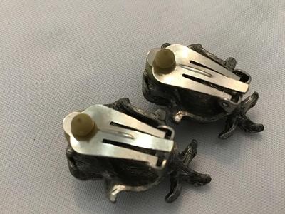 Pewter Tone Rhinestone Rose Clip on Earrings