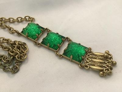 Beautiful Statement Necklace Emerald Green Molded Faux Stones