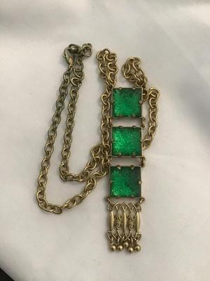 Beautiful Statement Necklace Emerald Green Molded Faux Stones