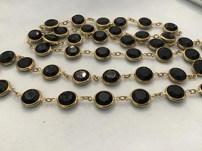 Jet Black Crystal Faceted Bezel Necklace