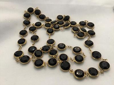 Jet Black Crystal Faceted Bezel Necklace