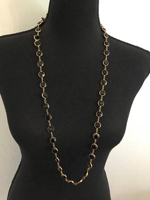 Jet Black Crystal Faceted Bezel Necklace