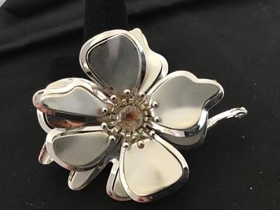 Large Silvertone Aurora Borealis Stone Brooch