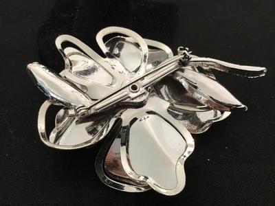Large Silvertone Aurora Borealis Stone Brooch