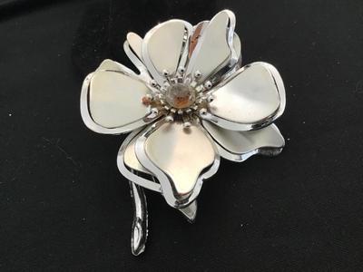 Large Silvertone Aurora Borealis Stone Brooch