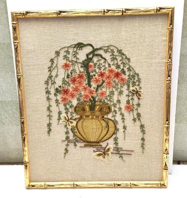 Lot #2 Vintage Crewel Work Floral Scene - framed