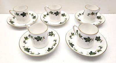 Lot #3 Set of 5 Vintage Crown Staffordshire Demitasse cups/saucers