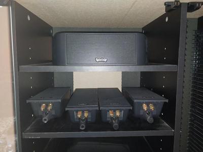 STEREO CABINET-UNITED AUDIO LP PLAYER-INFINITY SURROUND SOUND SPEAKERS