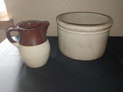 VINTAGE CROCK AND CLAY PITCHER