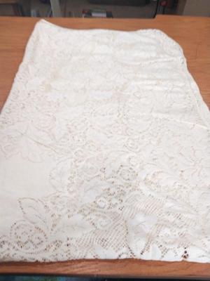 VARIETY OF BOWLS-CANDLE HOLDERS AND LACE LIKE TABLECLOTH