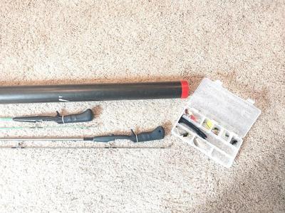 TWO POLES IN TUBE HOLDER AND BAIT