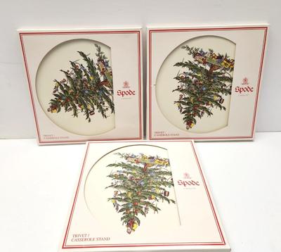 Lot #9 Lot of 3 Spode Christmas Tree Trivets/Casserole Stand in Original box