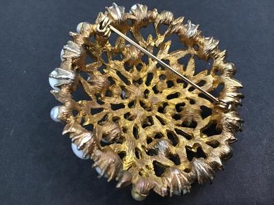 Beautiful Domed Iradescent Rhinestones Brooch Vintage