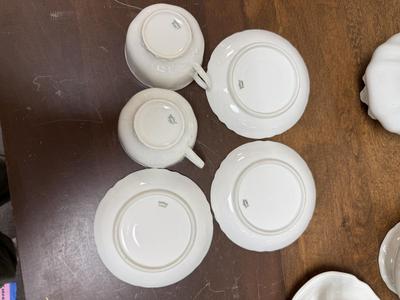 Vintage white China Lot: Coffee Pot, Teacups and Saucers, and More