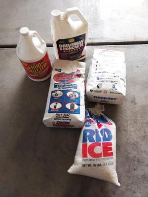 FLOOR ABSORBMENT-CRUD CUTTER-CONCRETE AND DRIVEWAY CLEANER-RID ICE