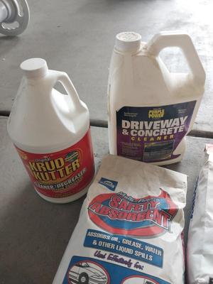 FLOOR ABSORBMENT-CRUD CUTTER-CONCRETE AND DRIVEWAY CLEANER-RID ICE