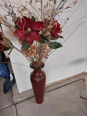 TREE TRUNK TOP TABLEAND VASE WITH FAUX FLOWERS