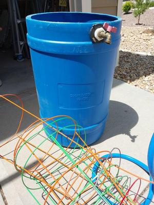 RAIN BARREL-TOMATO CAGES AND MISTER