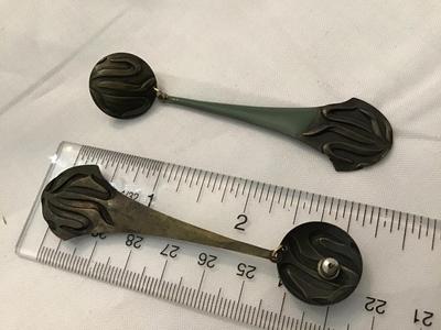 Beautiful, large enamel brass type dangle earrings, gorgeous Vintage