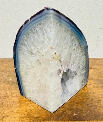 Blue Agate Crystal Geode Slice with Druzy