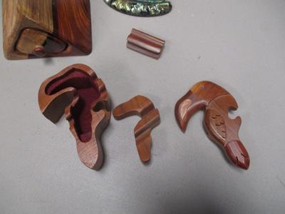 Wooden Trinket Puzzle Boxes Vintage Paua Shell Yacht (G)