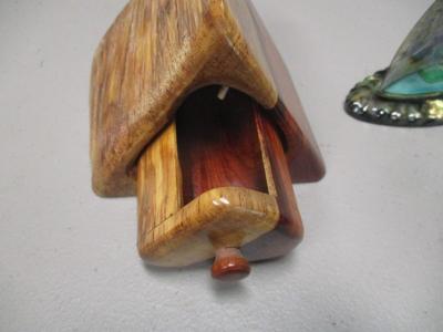 Wooden Trinket Puzzle Boxes Vintage Paua Shell Yacht (G)