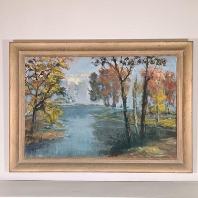 LOT 28: Impressionist Landscape Painting 'Fall at Strawbridge Lake, New Jersey'