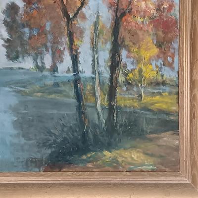 LOT 28: Impressionist Landscape Painting 'Fall at Strawbridge Lake, New Jersey'